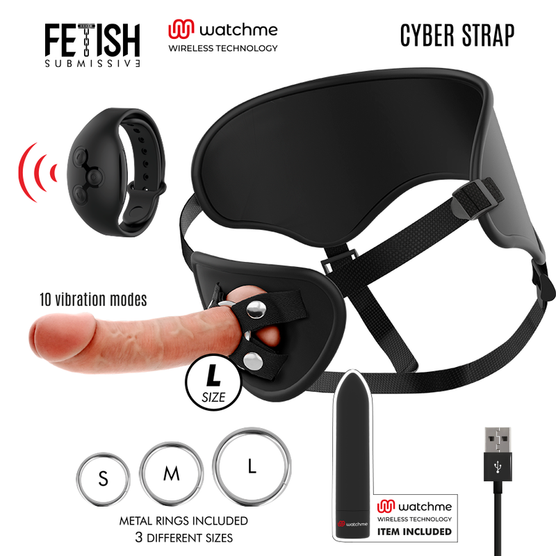 FETISH SUBMISSIVE CYBER STRAP - IMBRAGATURA CON DILDO E TELECOMANDO BULLET TECNOLOGIA WATCHME L Fetish Submissive