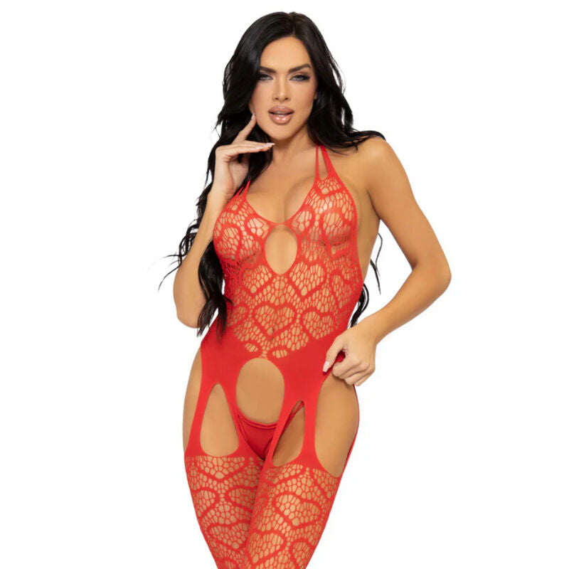 LEG AVENUE - BODYSTOCKING CON RETE TAGLIA UNICA - ROSSO Leg Avenue Bodystockings