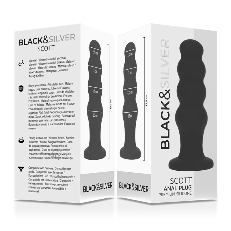 BLACK&SILVER - PLUG ANALE IN SILICONE SCOTT PREMIUM NERO Black&silver