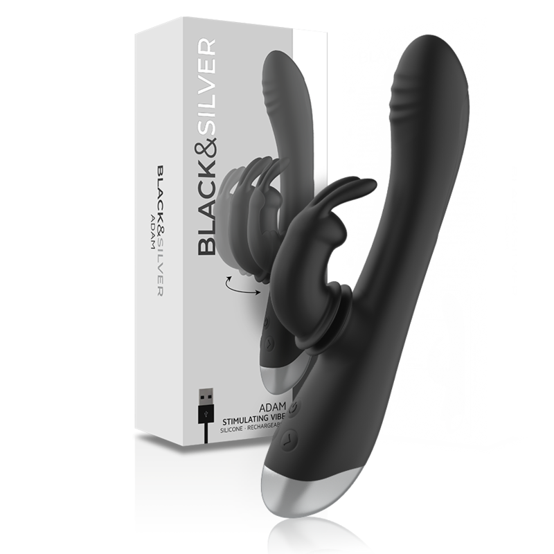 BLACK&SILVER - DJ. STIMOLATORE CONIGLIO IN SILICONE RICARICABILE ADAM NERO Black&silver