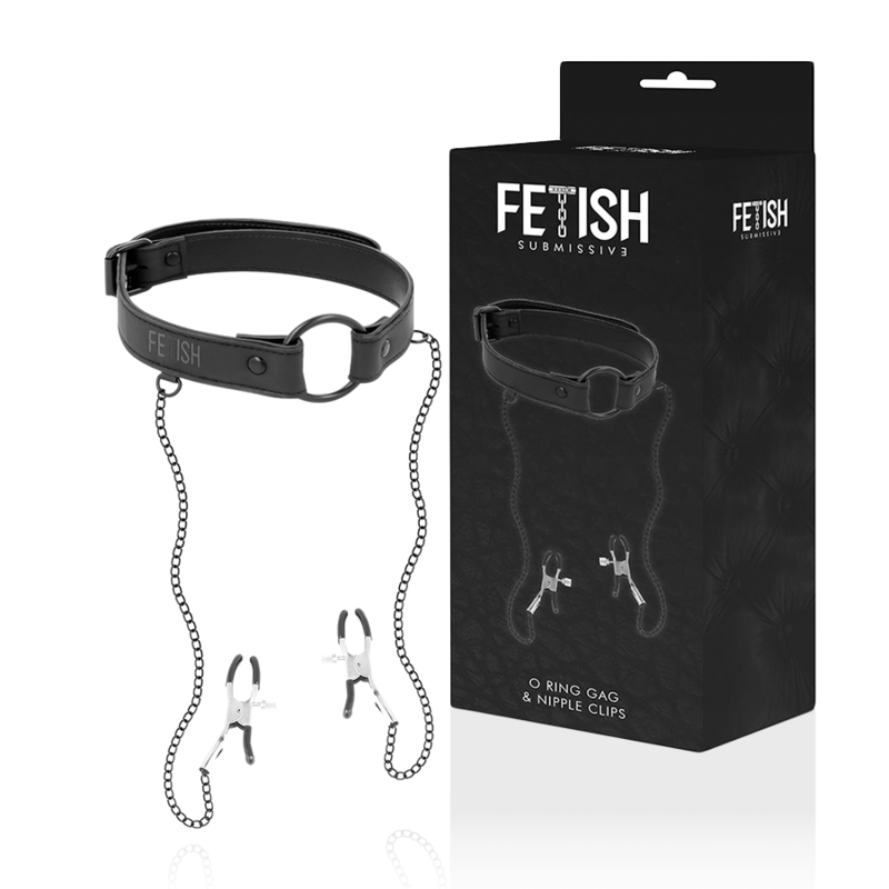 FETISH SUBMISSIVE - ANELLO GAG CON MORSETTI PER CAPEZZOLI Fetish Submissive Bondage