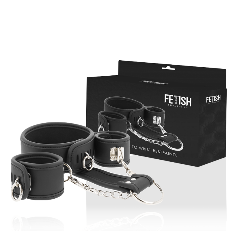 FETISH SUBMISSIVE - COLLANA E MANETTE IN PELLE VEGANA CON FODERA IN NOPRENE Fetish Submissive Bondage
