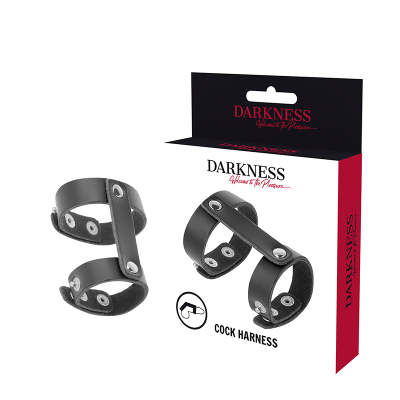 DARKNESS - ANELLO REGOLABILE PER PENE E TESTICOLI IN PELLE Darkness Bondage