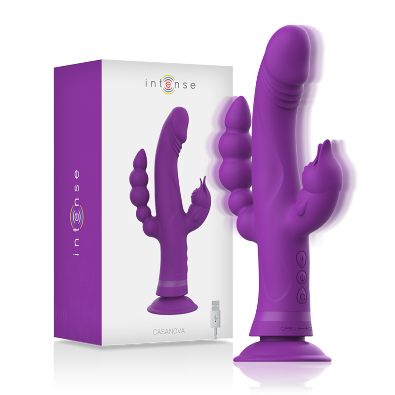INTENSE - VIBRATORE IN SILICONE CASANOVA RABBIT TRIPLO MOTORE VIOLA Intense Fun