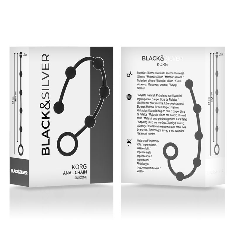 BLACK&SILVER - KORG ROSARIO ANALE INIZIAZIONE IN SILICONE 21 CM Black&silver