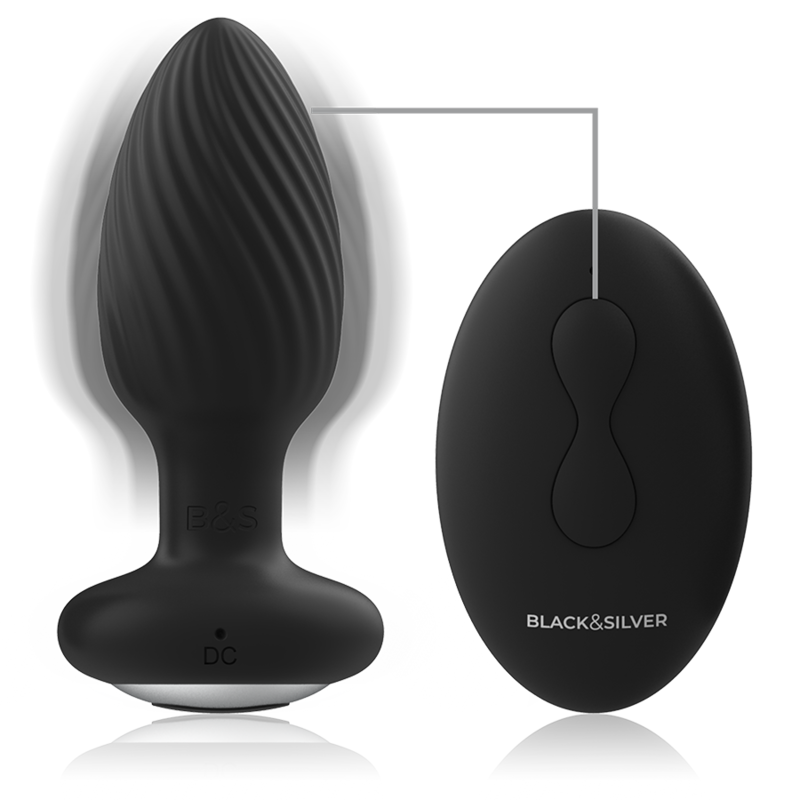 BLACK&SILVER - TELECOMANDO ROTATORE ANALE IN SILICONE CON TAPPO POZZETTI Black&silver