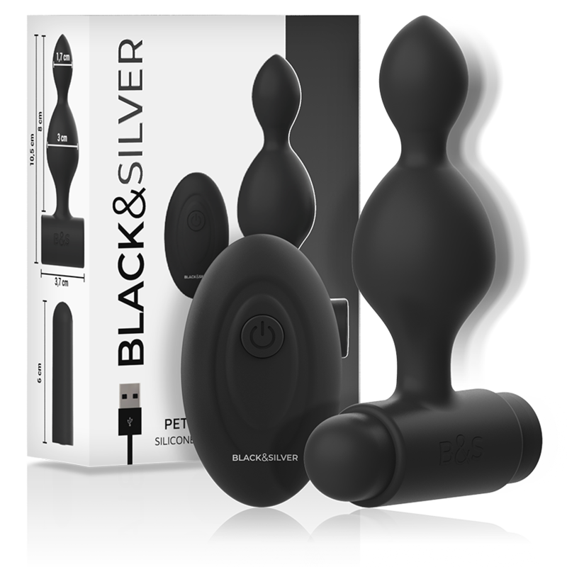 BLACK&SILVER - TELECOMANDO TELECOMANDO CON PLUG ANALE IN SILICONE PICCOLO TUCKER Black&silver