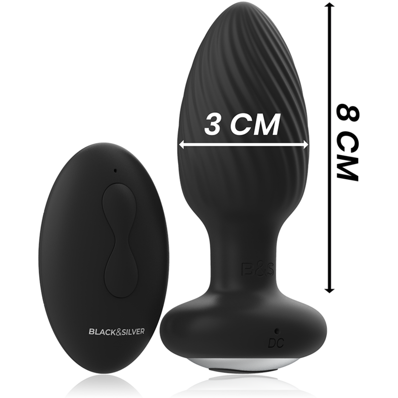 BLACK&SILVER - TELECOMANDO ROTATORE ANALE IN SILICONE CON TAPPO POZZETTI Black&silver