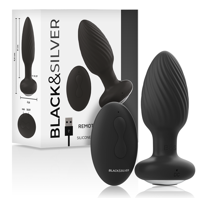 BLACK&SILVER - TELECOMANDO ROTATORE ANALE IN SILICONE CON TAPPO POZZETTI Black&silver