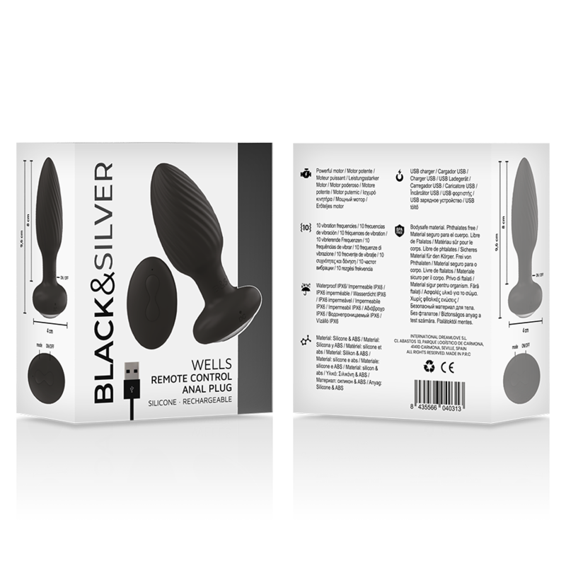 BLACK&SILVER - TELECOMANDO ROTATORE ANALE IN SILICONE CON TAPPO POZZETTI Black&silver