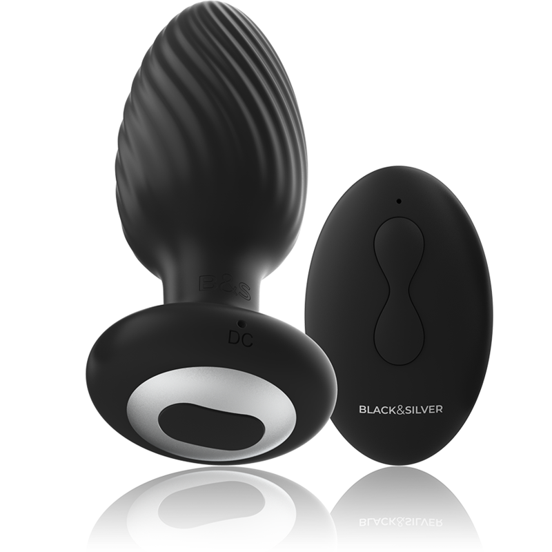 BLACK&SILVER - TELECOMANDO ROTATORE ANALE IN SILICONE CON TAPPO POZZETTI Black&silver