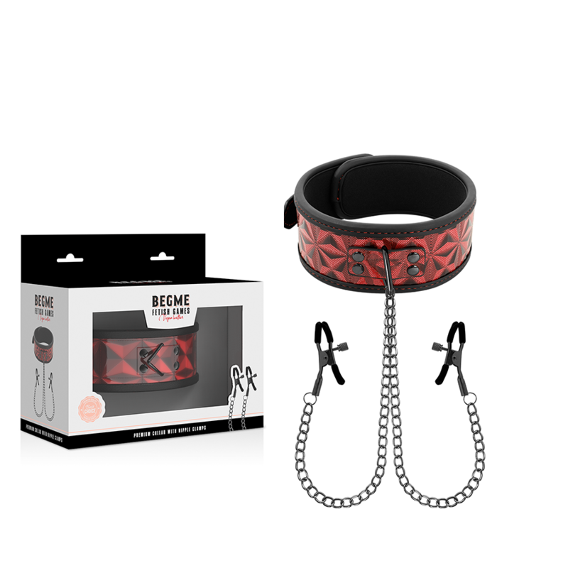 BEGME - COLLETTO RED EDITION CON MORSETTI PER CAPEZZOLI CON FODERA IN NEOPRENE Begme Red Edition