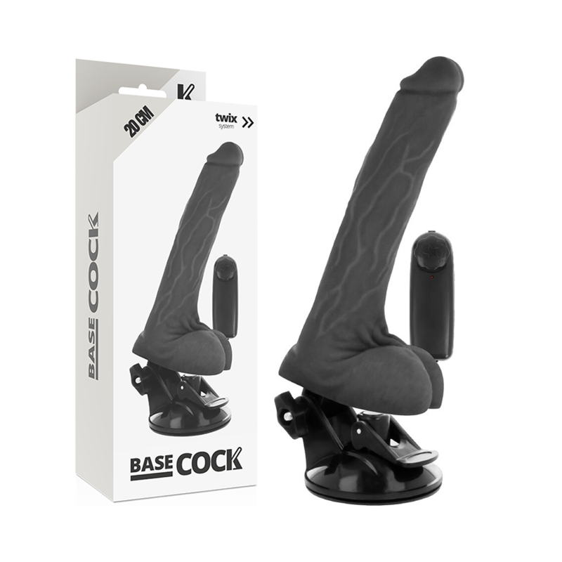 BASECOCK - VIBRATORE REALISTICO TELECOMANDO NERO CON TESTICOLI 20 CM -O- 4 CM Basecock