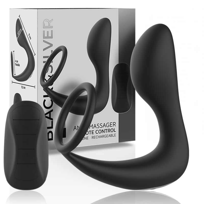 BLACK&SILVER - MASSAGGIATORE ANALE CON TELECOMANDO RICARICABILE IN SILICONE NERO Black&silver