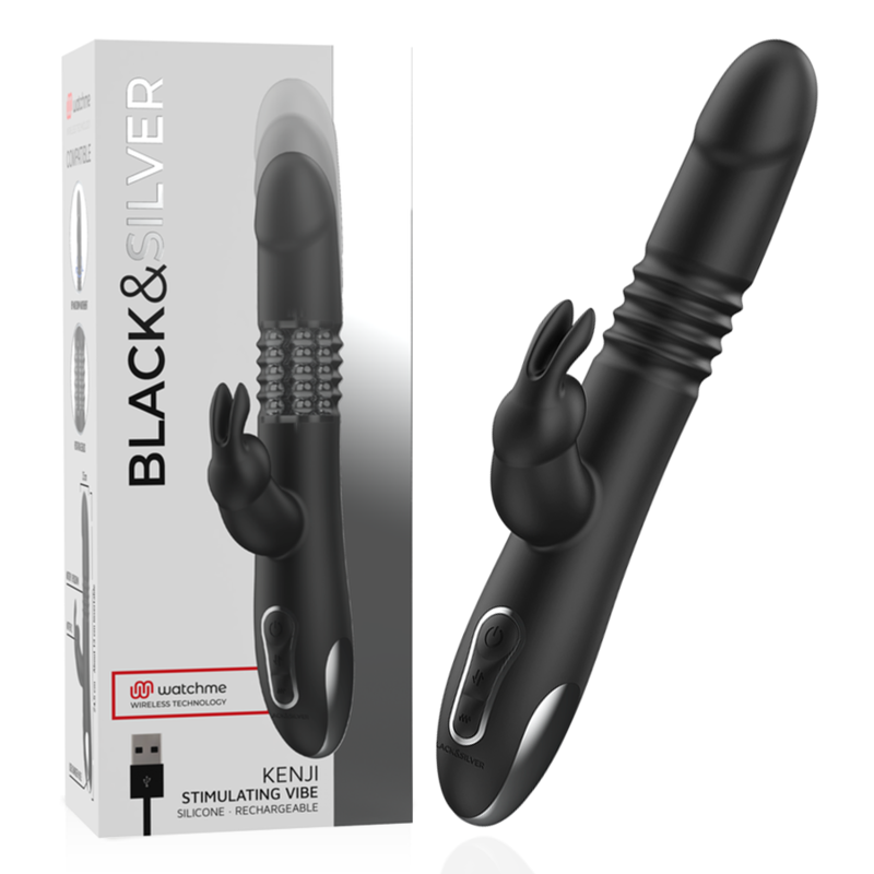BLACK&SILVER - KENJI VIBRATORE RABBIT UP & DOWN + TELECOMANDO WATCHME Black&silver
