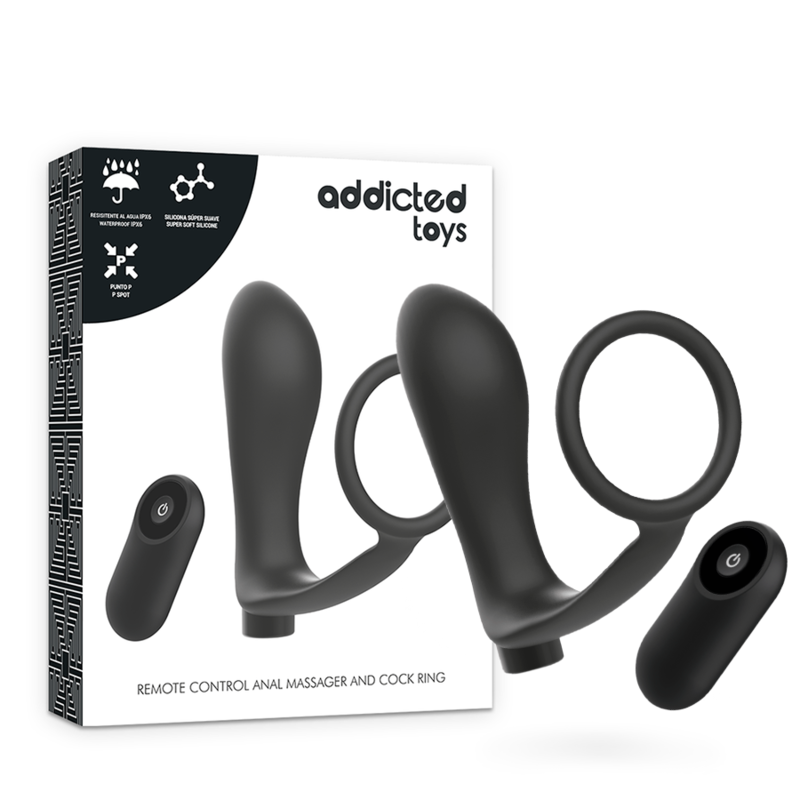 ADDICTED TOYS - ANELLO PER PENE CON TELECOMANDO PLUG ANALE NERO RICARICABILE Addicted Toys