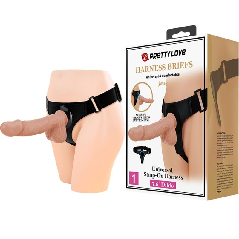 PRETTY LOVE - IMBRAGATURA SLIP UNIVERSALE CON DILDO JERRY 21.8 CM NATURALE Pretty Love