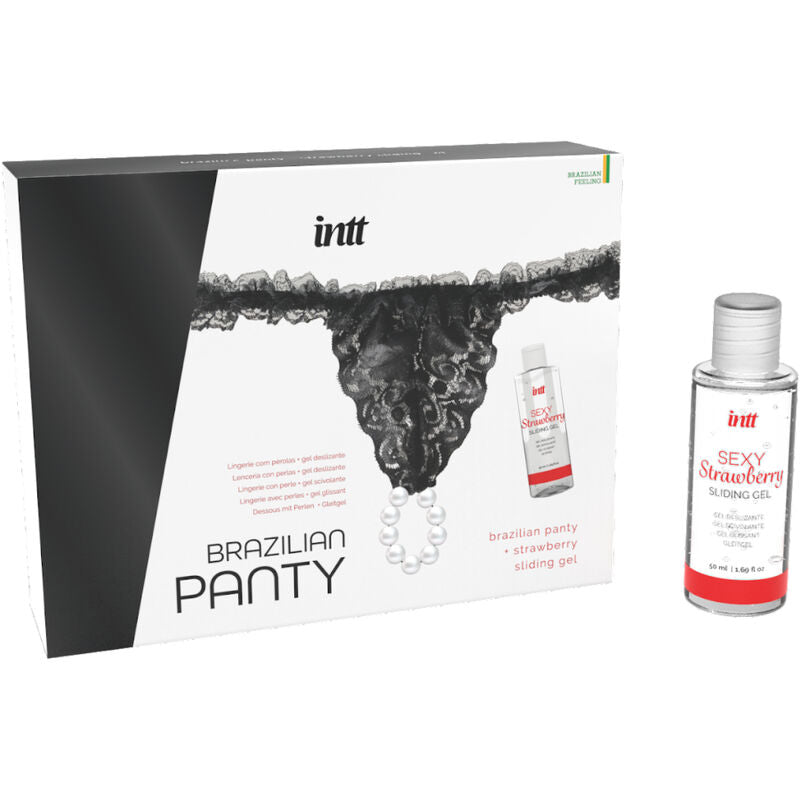 INTT RELEASES - SLIP NERO BRASILIANO CON PERLE E GEL LUBRIFICANTE 50 ML Intt Releases