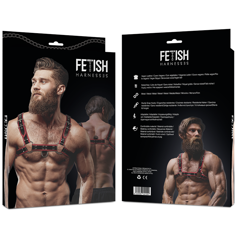 FETISH SUBMISSIVE ATTITUDINE - IMBRACATURA PER IL PETTO IN ECOPELLE DA UOMO NERA/ROSSA Fetish Submissive Attitude