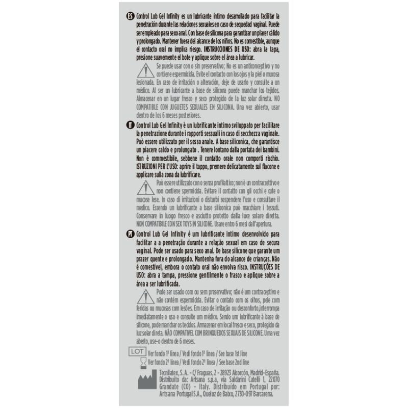 CONTROL - LUBRIFICANTE A BASE SILICONE INFINITY 75 ML Control Lubes