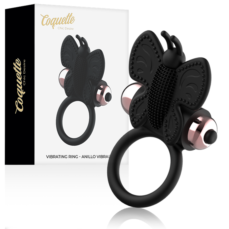 COQUETTE CHIC DESIRE - ANELLO CAZZO FARFALLA CON VIBRATORE NERO/ORO Coquette Toys