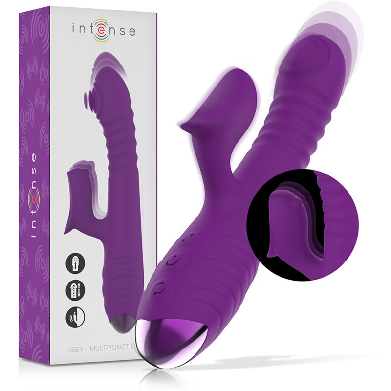 INTENSE - VIBRATORE MULTIFUNZIONE RICARICABILE IGGY UP & DOWN CON STIMOLATORE CLITORALE VIOLA Intense Fun