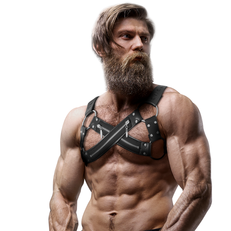 FETISH SUBMISSIVE ATTITUDE - IMBRACATURA BULLDOG IN NEOPRENE REGOLABILE CON CERNIERE PER UOMINI Fetish Submissive Attitude