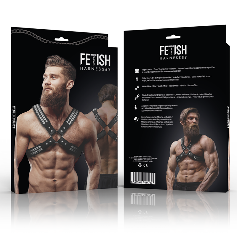FETISH SUBMISSIVE ATTITUDE - IMBRACATURA IN ECOPELLE CON PETTO INCROCIATO DA UOMO CON RIVETTI Fetish Submissive Attitude