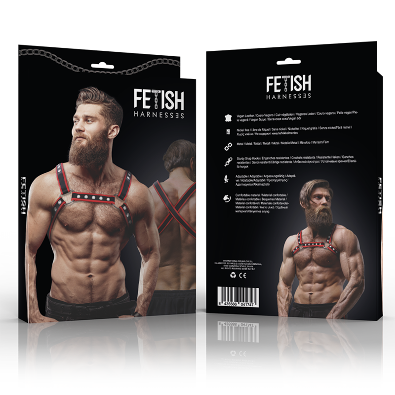 FETISH SUBMISSIVE ATTITUDINE - IMBRACATURA PER BULLDOG IN ECOPELLE DA UOMO NERA/ROSSA Fetish Submissive Attitude