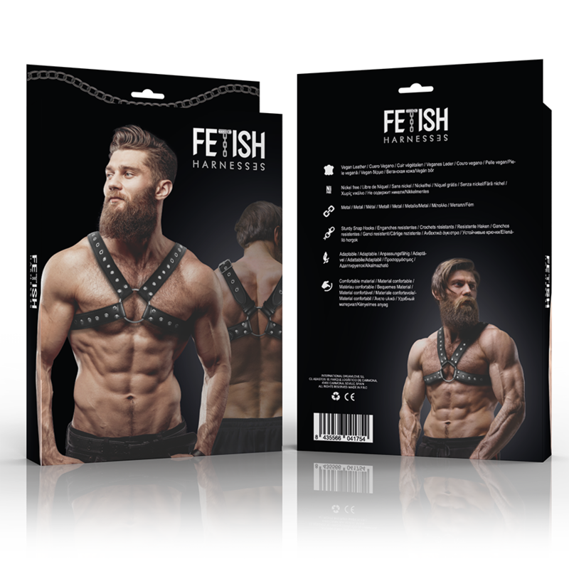 FETISH SUBMISSIVE ATTITUDINE - IMBRACATURA PER IL PETTO IN ECOPELLE INCROCIATA DA UOMO CON BORCHIE Fetish Submissive Attitude