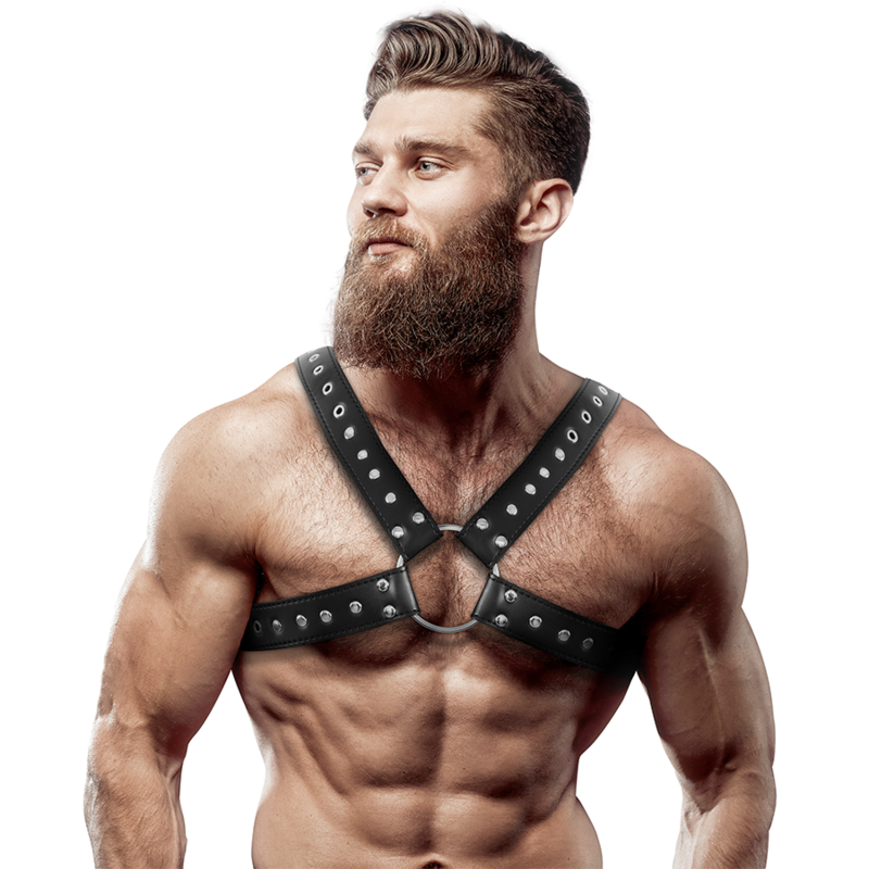 FETISH SUBMISSIVE ATTITUDINE - IMBRACATURA PER IL PETTO IN ECOPELLE INCROCIATA DA UOMO CON BORCHIE Fetish Submissive Attitude