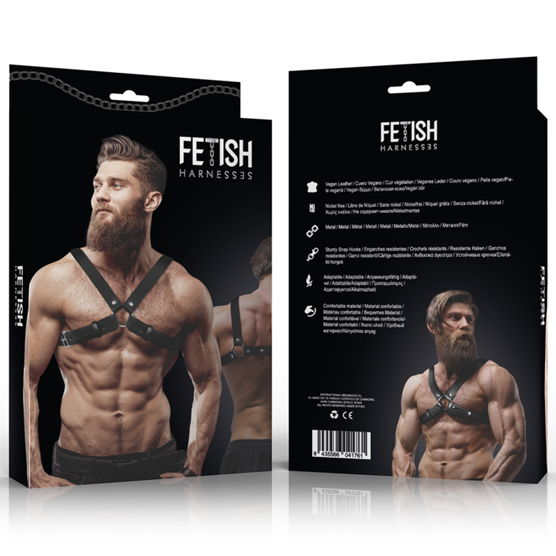 FETISH SUBMISSIVE ATTITUDE - IMBRACATURA REGOLABILE IN ECOPELLE PER UOMO CON INCROCIO PER BULLDOG Fetish Submissive Attitude