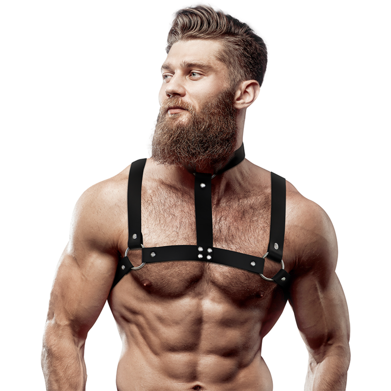 FETISH SUBMISSIVE ATTITUDINE - IMBRACATURA REGOLABILE IN ECOPELLE CON COLLANA PER UOMO Fetish Submissive Attitude