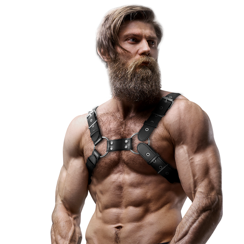 FETISH SUBMISSIVE ATTITUDINE - IMBRACATURA PER BULLDOG IN ECOPELLE REGOLABILE DA UOMO Fetish Submissive Attitude