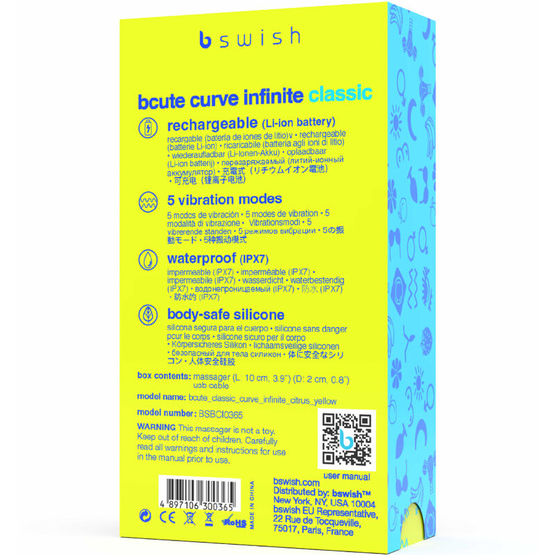 B SWISH - BCUTE CURVE INFINITE CLASSIC VIBRATORE IN SILICONE RICARICABILE GIALLO B Swish