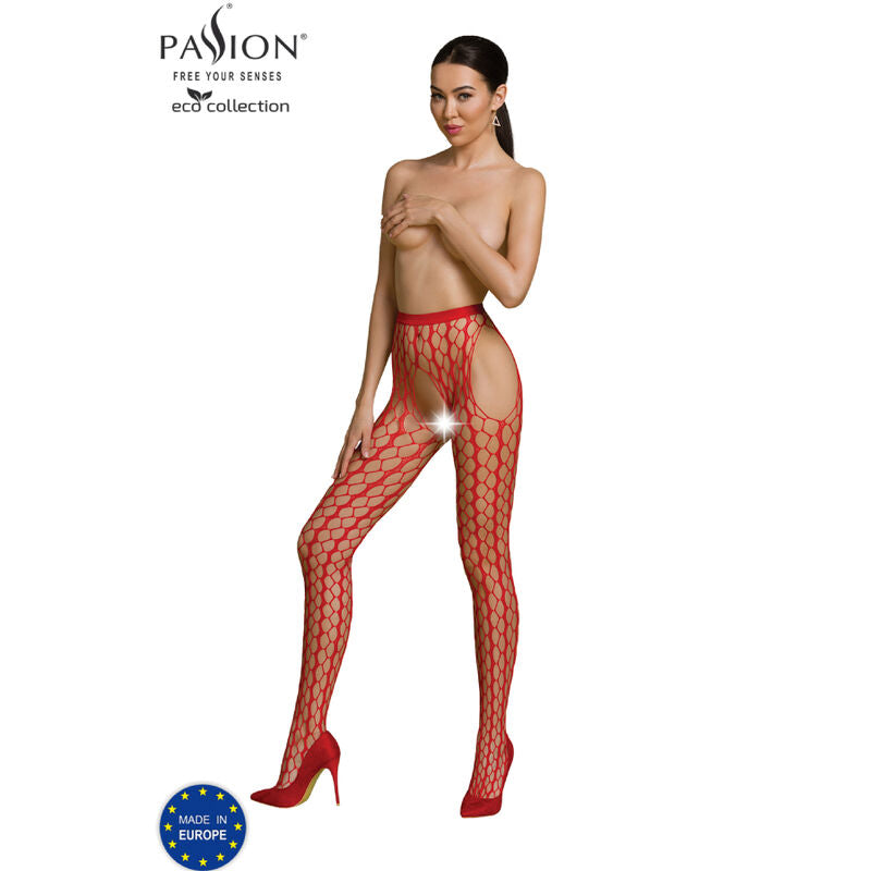 PASSION - COLLEZIONE ECO BODYSTOCKING ECO S007 ROSSO Passion Woman Garter & Stock