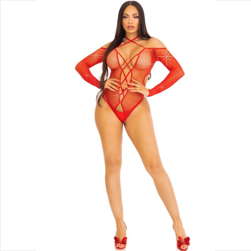 LEG AVENUE - BODY CROTHLESS CON ROSSO LUCIDO Leg Avenue Bodystockings