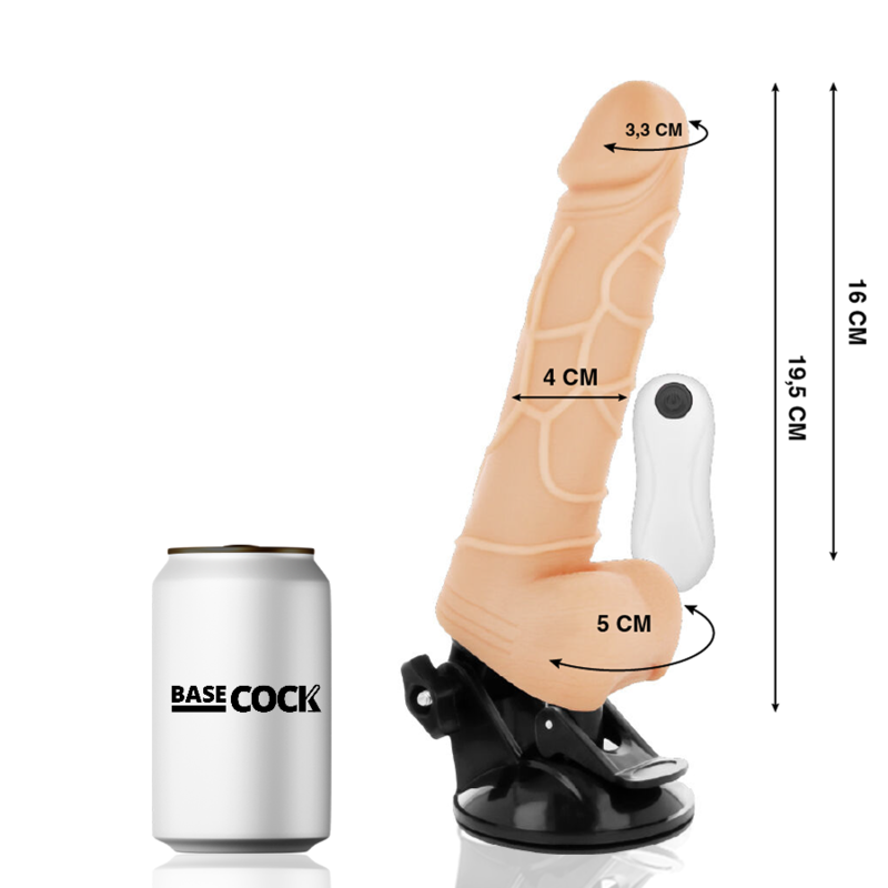 BASECOCK - VIBRATORE REALISTICO TELECOMANDO NATURALE CON TESTICOLI 19.5 CM -O- 4 CM Basecock