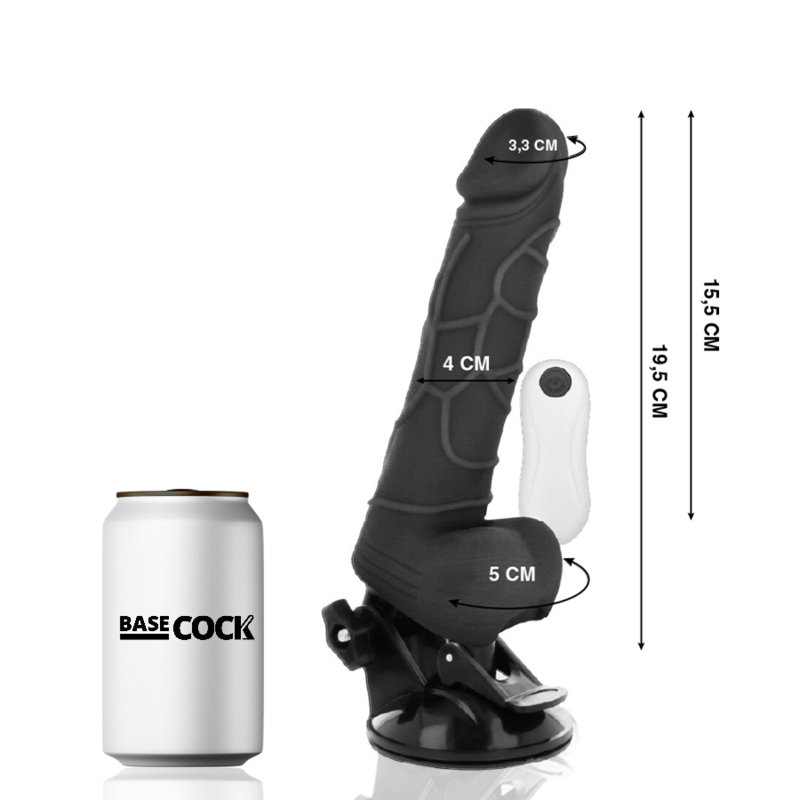BASECOCK - VIBRATORE REALISTICO TELECOMANDO NERO CON TESTICOLI 19.5 CM -O- 4 CM Basecock
