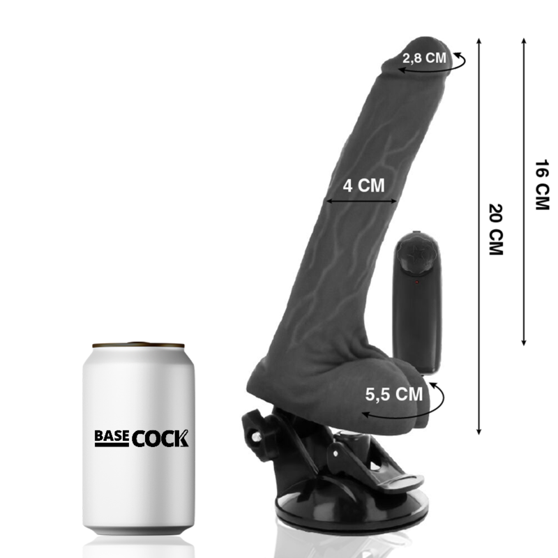 BASECOCK - VIBRATORE REALISTICO TELECOMANDO NERO CON TESTICOLI 20 CM -O- 4 CM Basecock