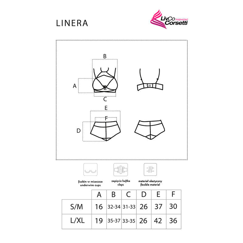 LIVCO CORSETTI FASHION - LINERA FOR THE SENSES COLLEZIONE BRA + PANTY NERO L/XL Livco Corsetti Sets