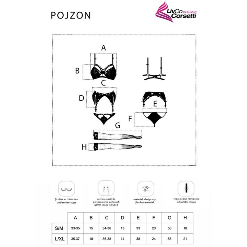 LIVCO CORSETTI FASHION - POJZON LC 90670 REGGISENO + REGGETTIERE + CALZE + SLIP NERO L/XL Livco Corsetti Sets
