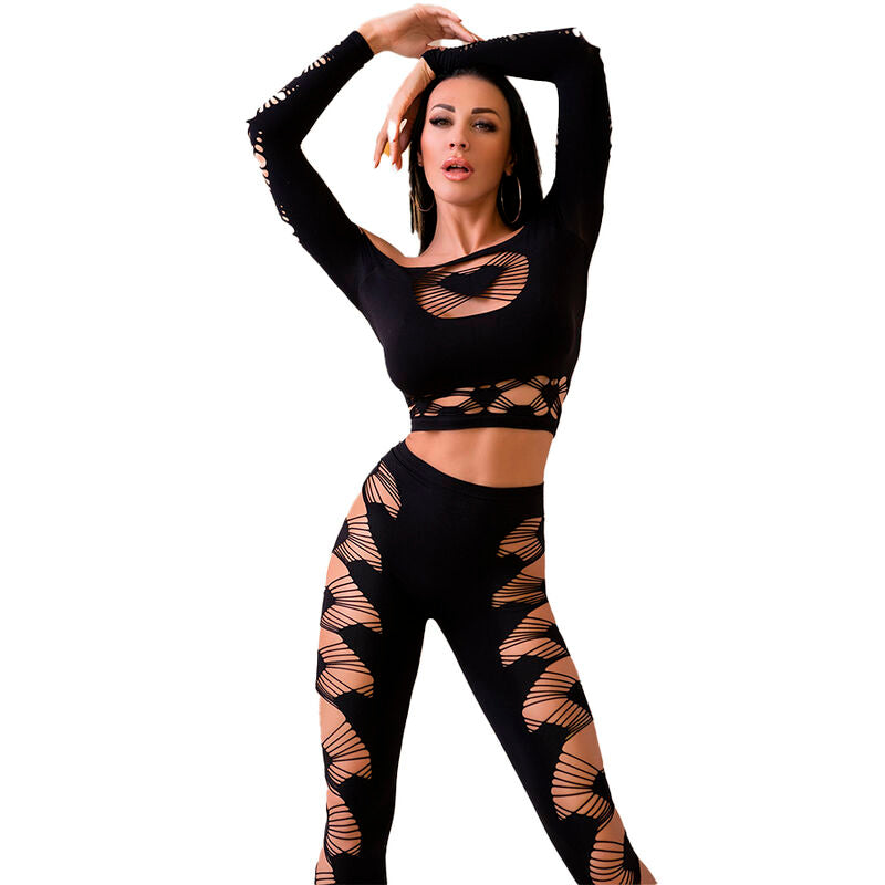 CHILIROSE - CR 4436 TOP E LEGGINS NERO S/L Chilirose Sets