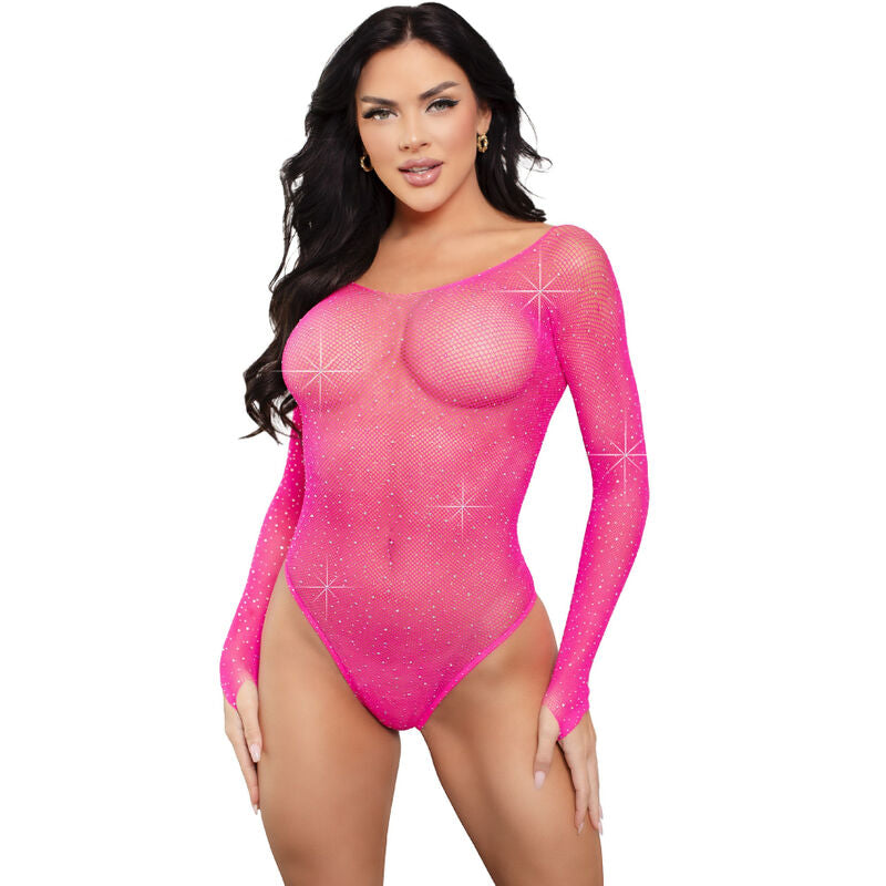 LEG AVENUE - BODY MANICA LUNGA CRISTALLIZZATO FUCSIA Leg Avenue Teddies