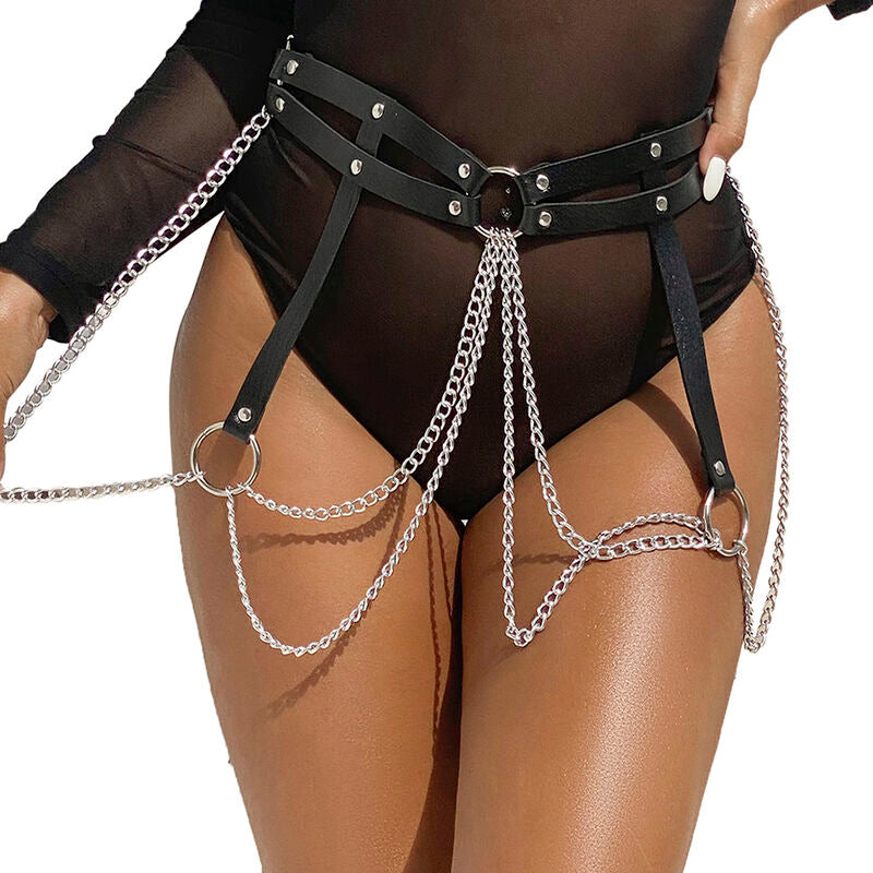 SUBBLIME - ANELLO IN PELLE CATENA ??CINTURA NERA TAGLIA UNICA Subblime Fetish
