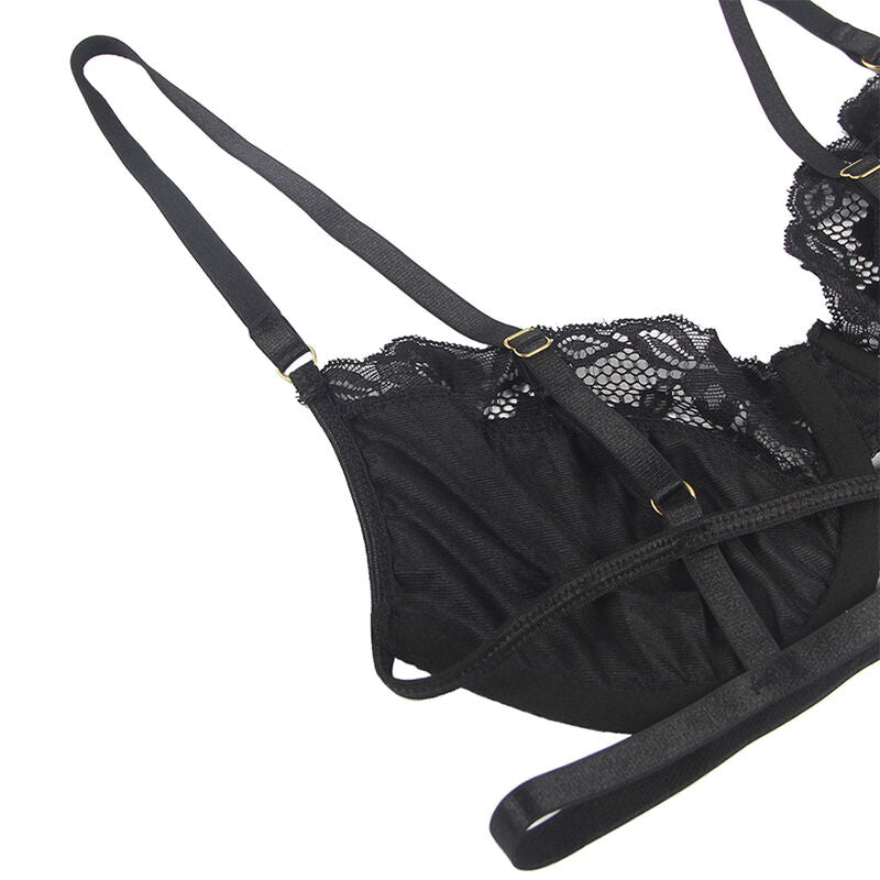 SUBBLIME - SET 3 PEZZI REGGISENO + PERIZOMA + REGGISENO IN PIZZO NERO S/M Subblime Sets