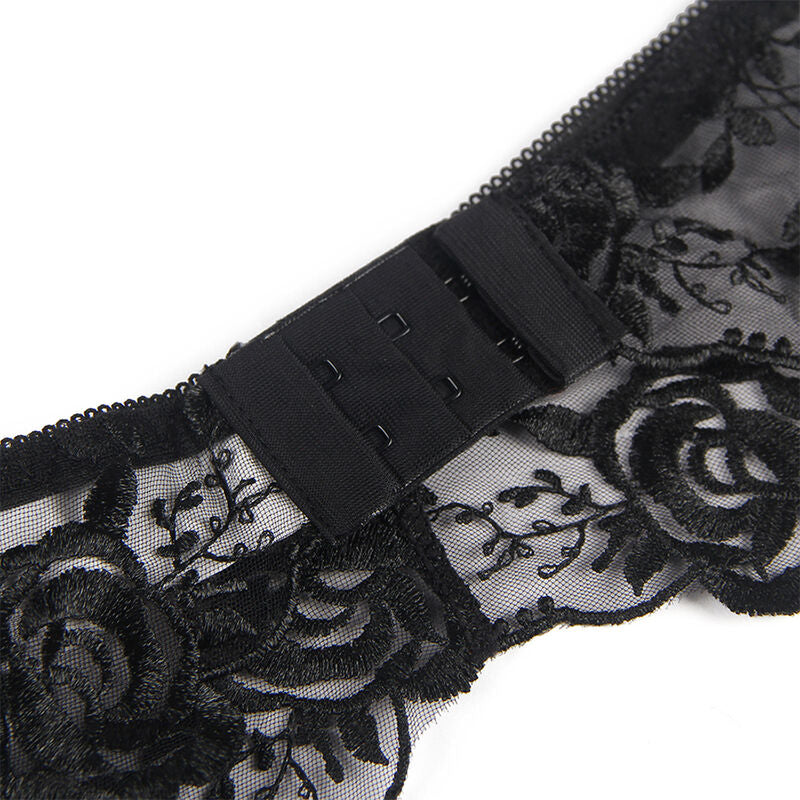SUBBLIME - SET 3 PEZZI REGGISENO + PERIZOMA + GIARRETTIERA STAMPA FLOREALE NERO L/XL Subblime Sets