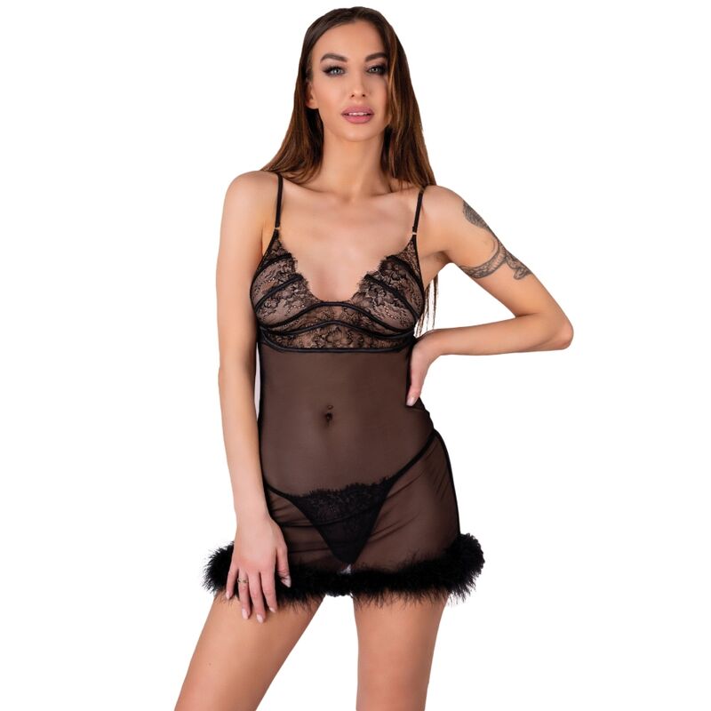 LIVCO CORSETTI FASHION - SET ZERUNAM BABYDOLL + PERIZOMA NERO Livco Corsetti Sets