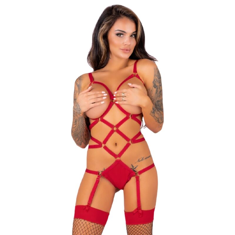 LIVCO CORSETTI FASHION - THIARA LC 20213 SET BODY + CALZE ROSSO S/M Livco Corsetti Sets