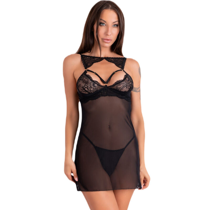 LIVCO CORSETTI FASHION - KROLINA LC 90734 CHEMISE + PERIZOMA NERO L/XL Livco Corsetti Sets